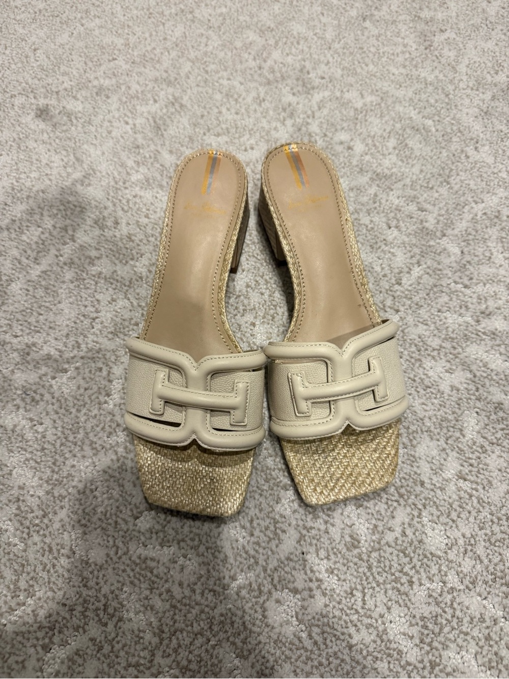 Sam Edelman Cream Braided Toe Slide Sandals with Decorative Link Strap